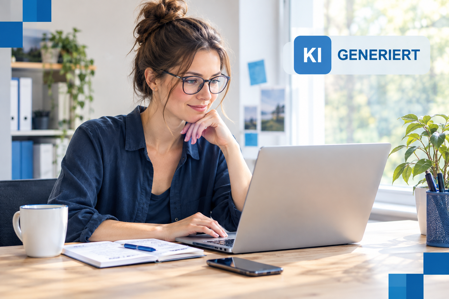 Frau am Laptop, KI-generiert